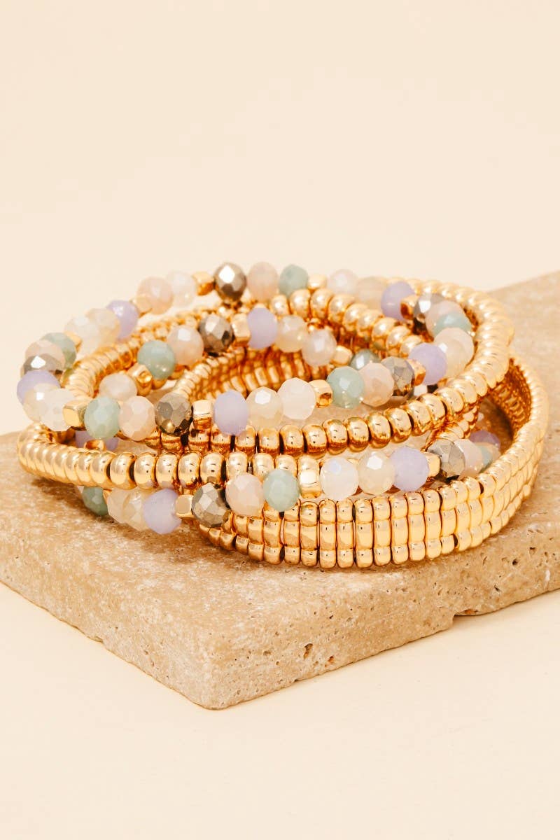 Metallic And Faceted Beaded Bracelet Set: LBRWGD