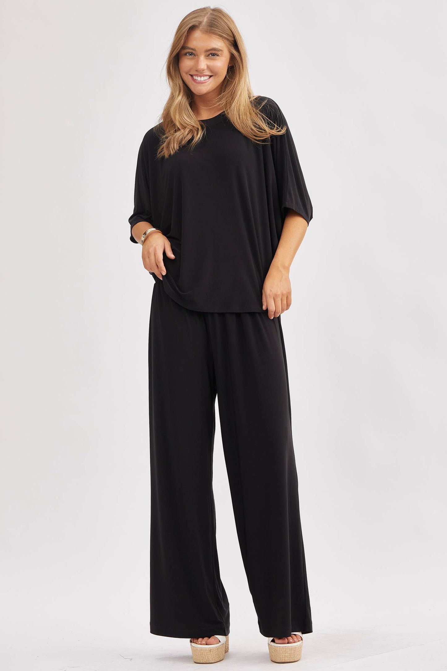 Flowy Top + Wide Leg Set TRVSET-COASTAL: Black / S
