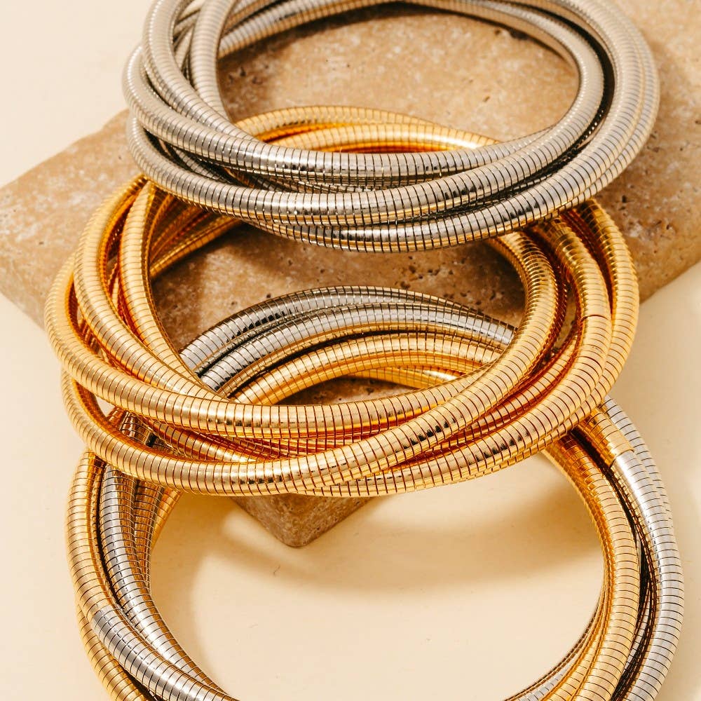 Knotted Elastic Metallic Coil Bracelet Set: G