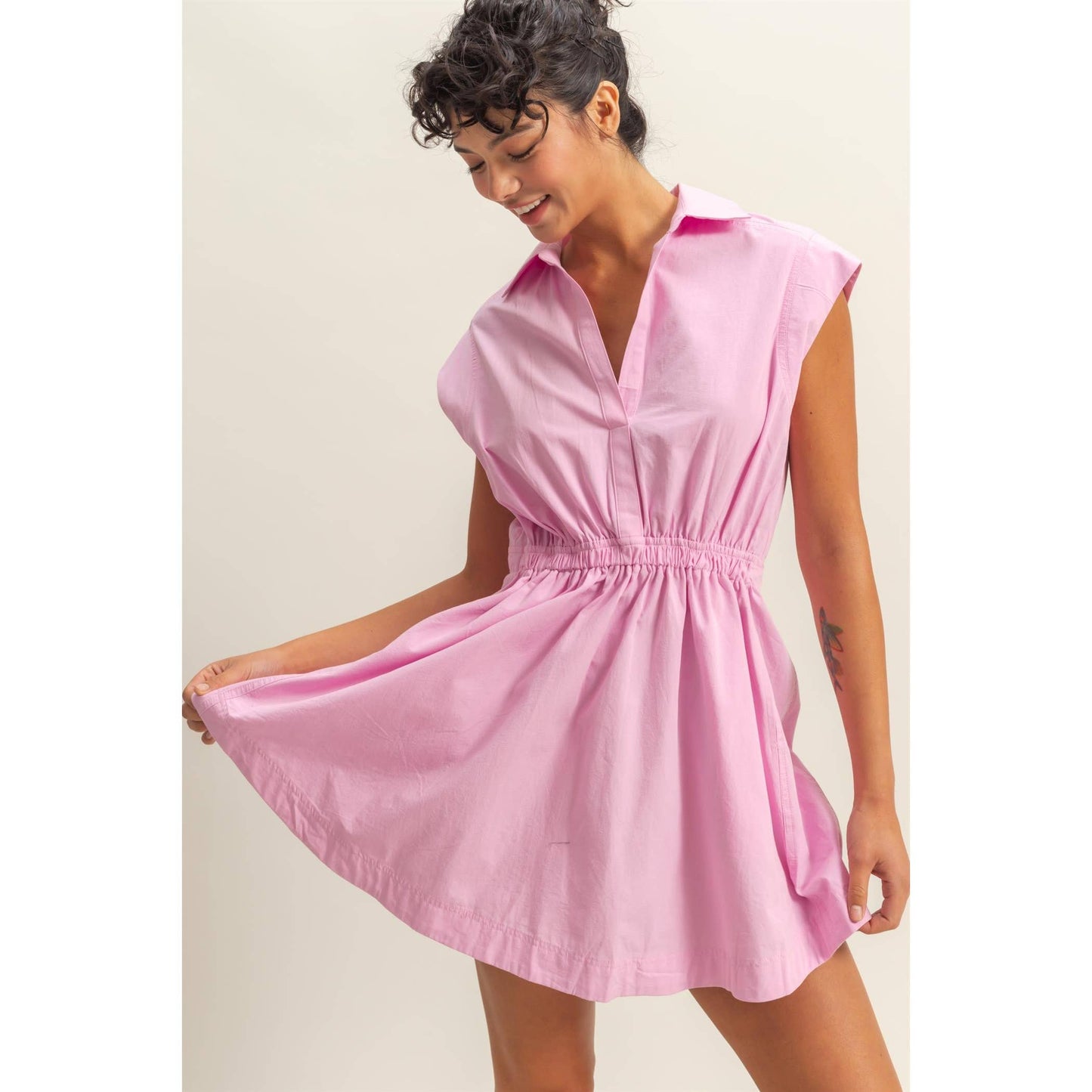 DZ25C151-Flirty Collared Mini Dress: TOMATO / S-M-L(2-2-2)