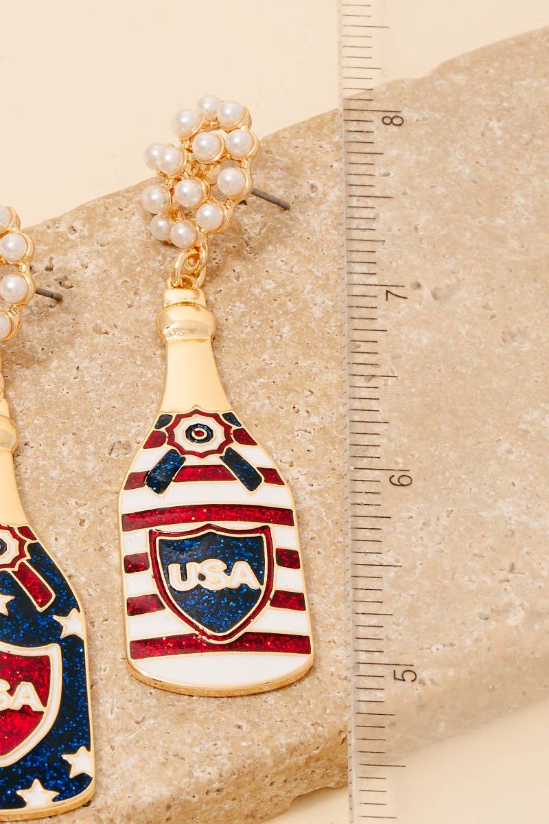 4Th Of July Usa Themed Champagne Dangle Earrings: USA