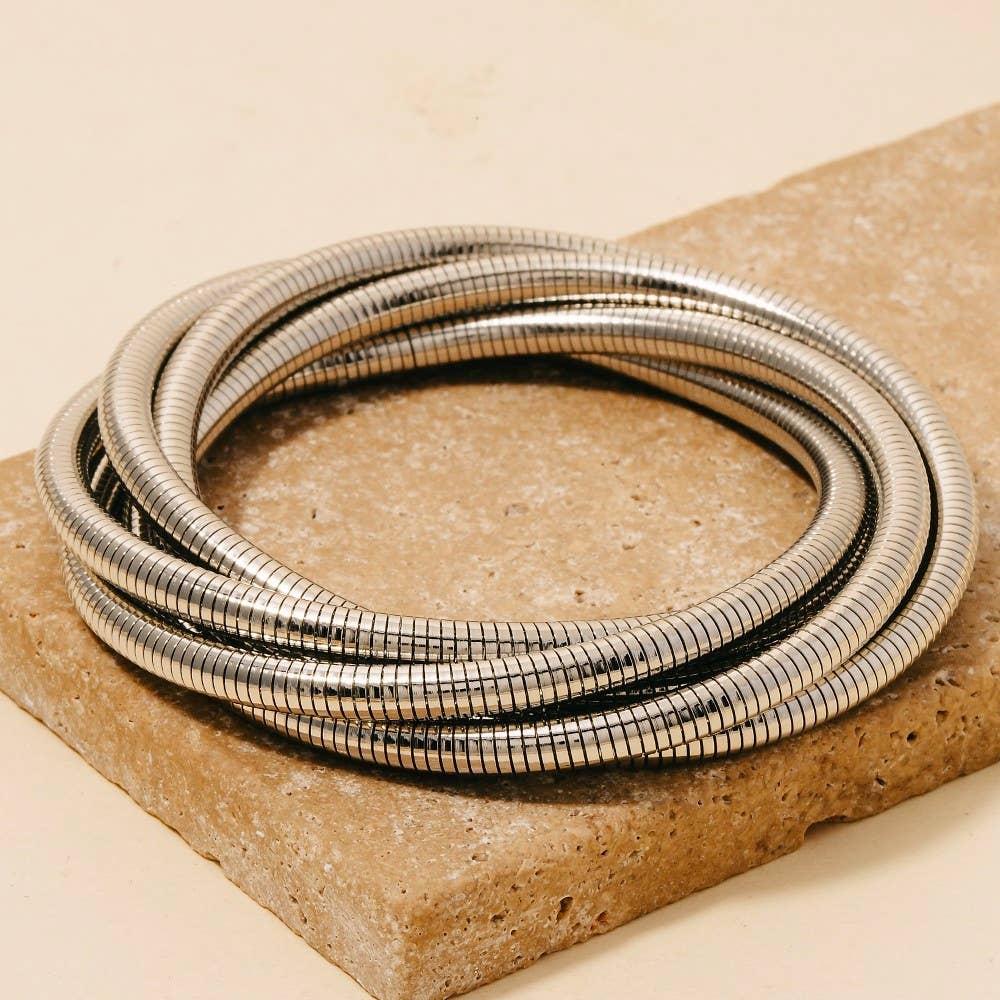 Knotted Elastic Metallic Coil Bracelet Set: G