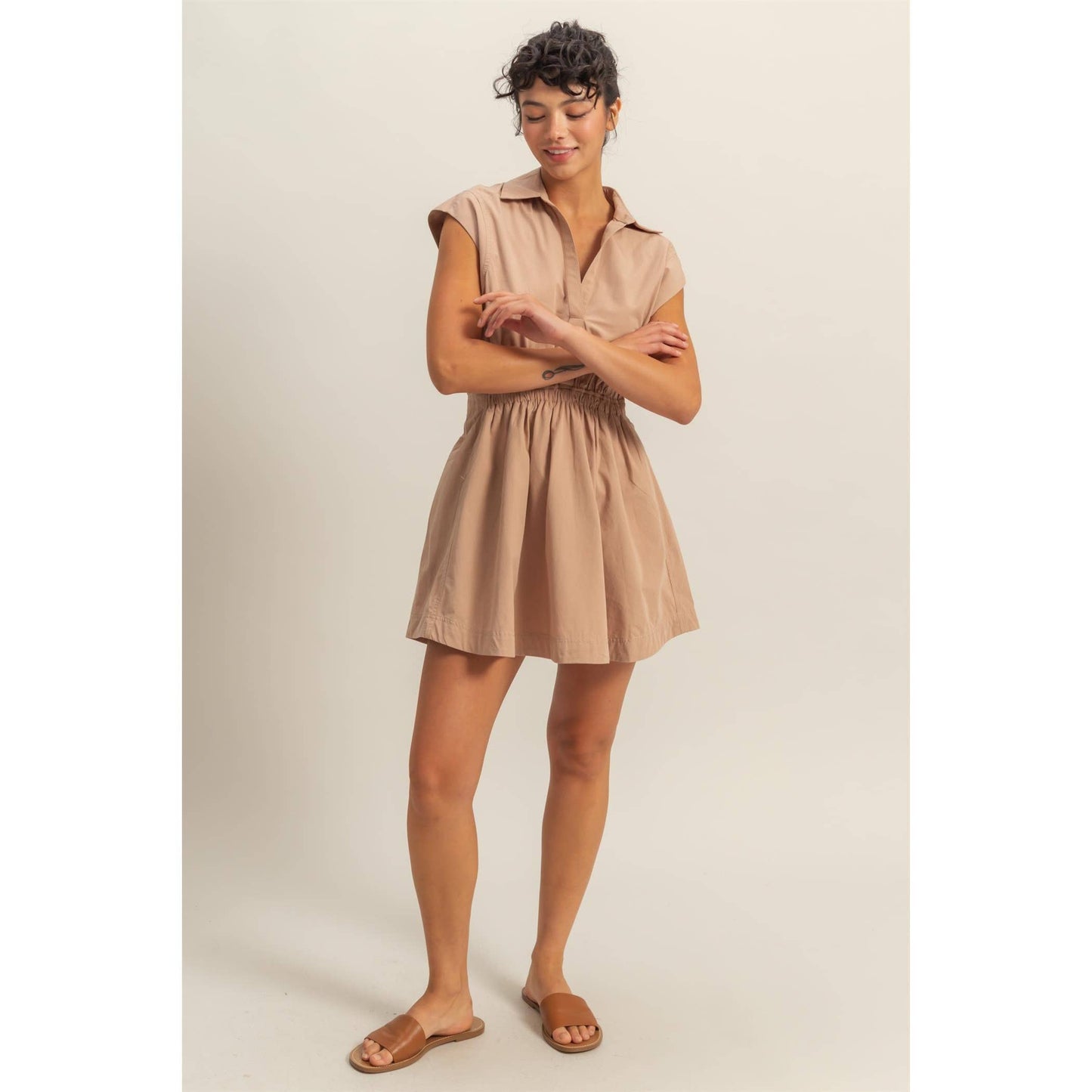 DZ25C151-Flirty Collared Mini Dress: TOMATO / S-M-L(2-2-2)