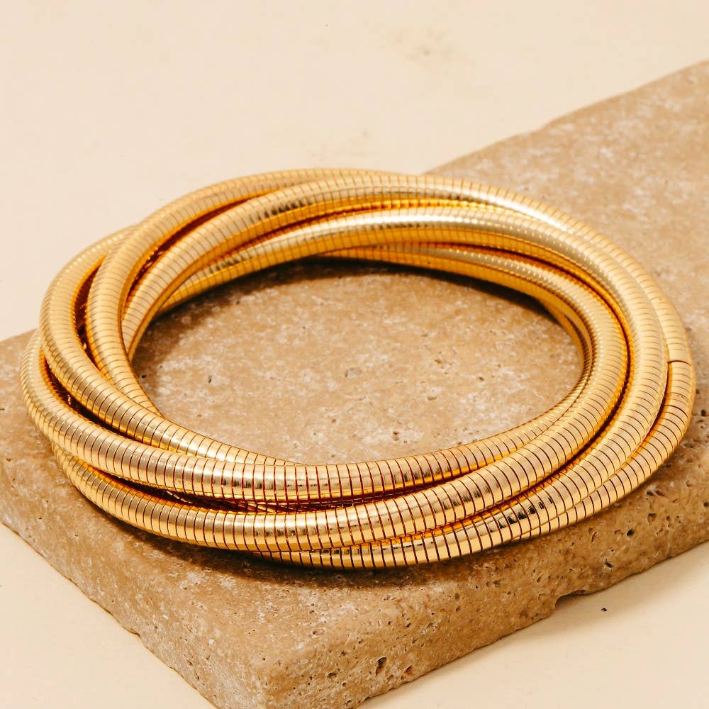 Knotted Elastic Metallic Coil Bracelet Set: G