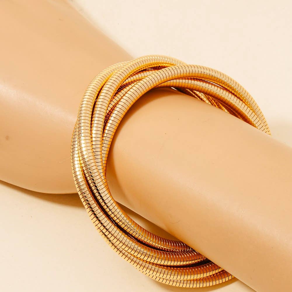 Knotted Elastic Metallic Coil Bracelet Set: G