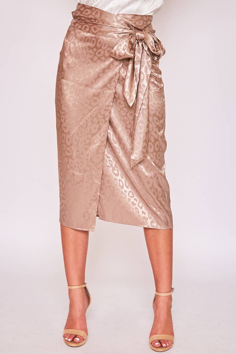 Jacquard Leopard Print Wrap Midi Skirt VS30900A: Mocha / S