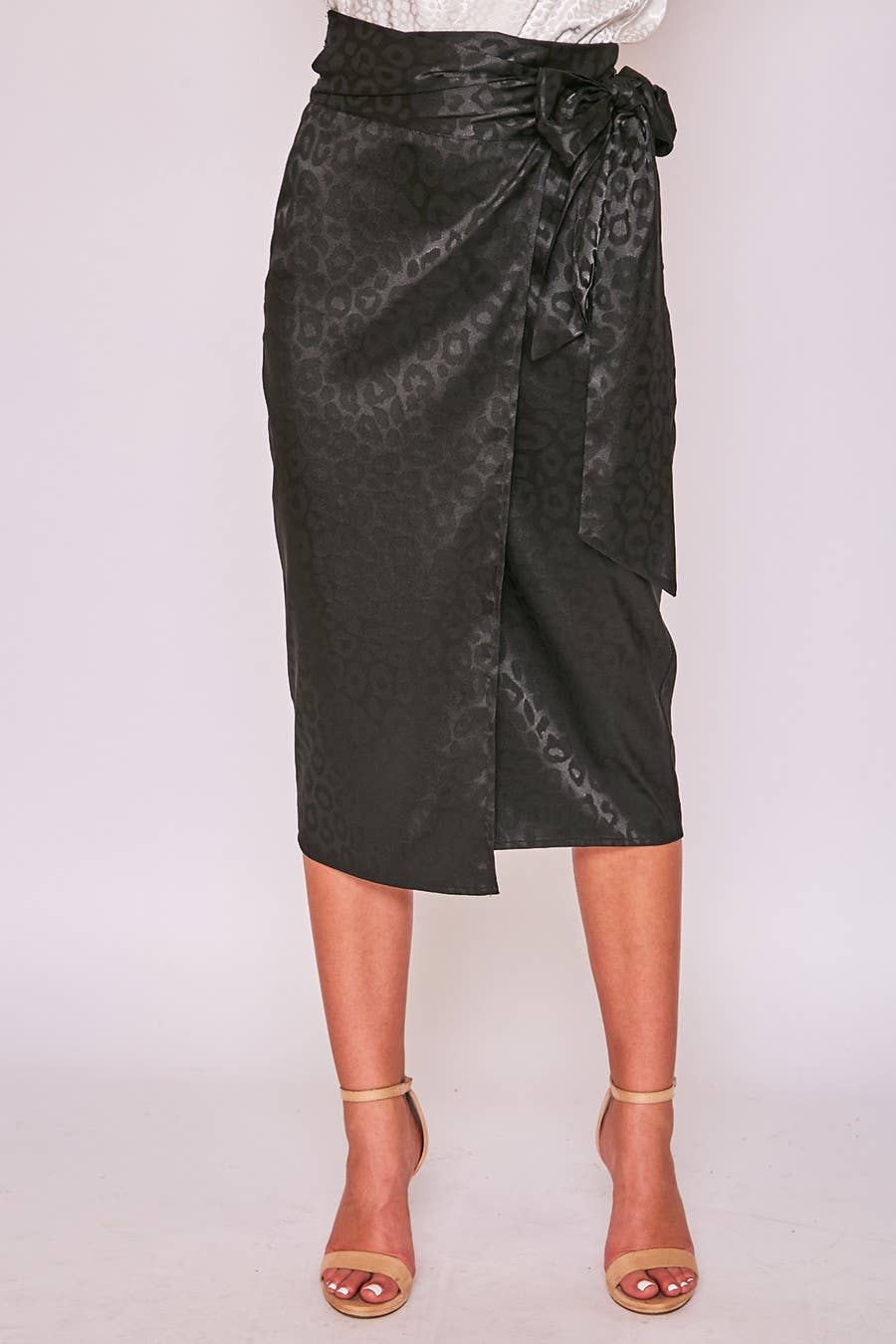 Jacquard Leopard Print Wrap Midi Skirt VS30900A: Mocha / S