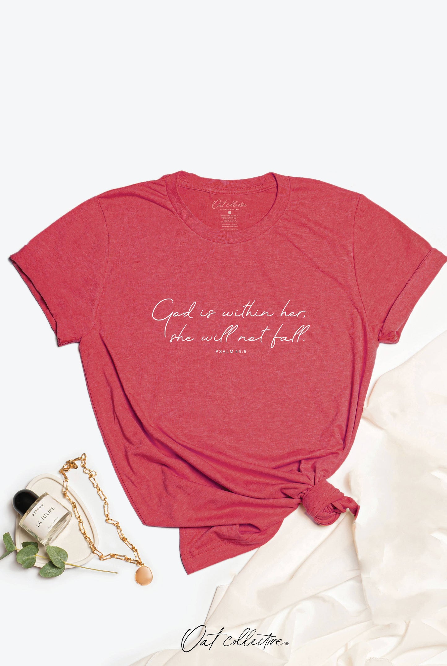 GOD IS WITHIN HER Graphic T-shirt: HEATHER MUAVE / L