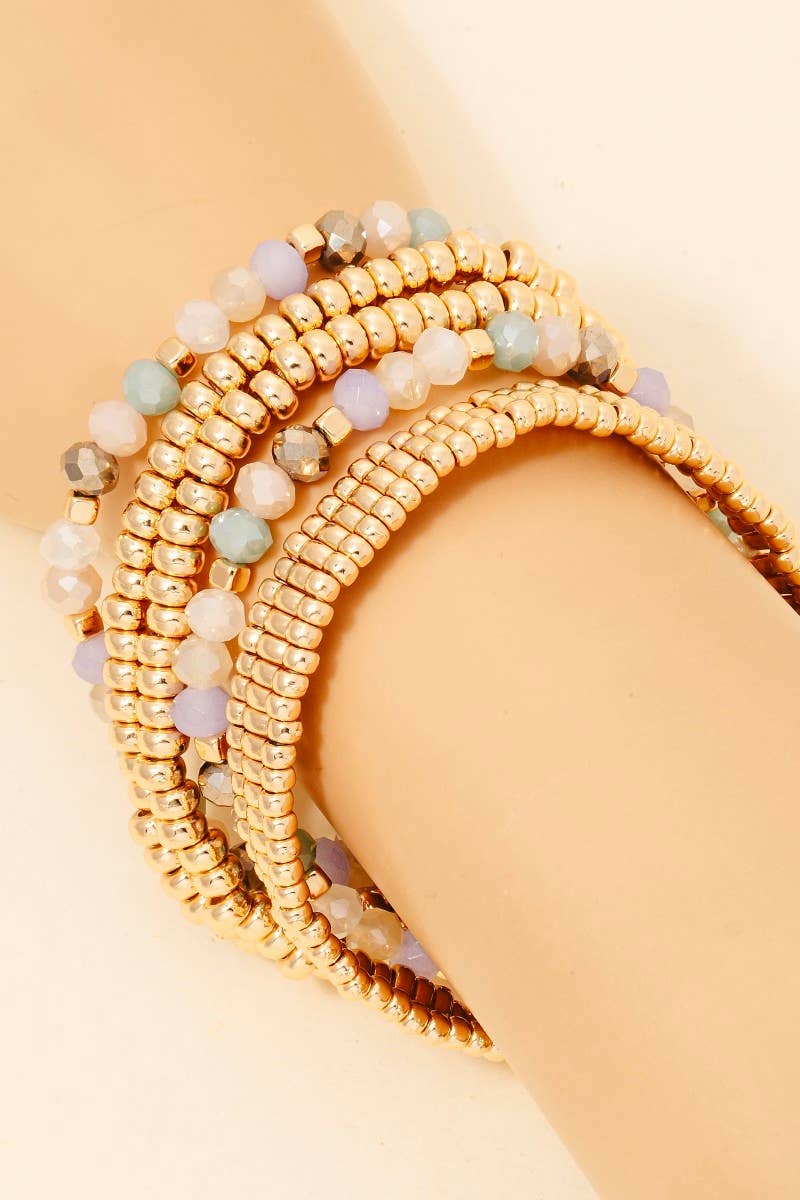 Metallic And Faceted Beaded Bracelet Set: LBRWGD