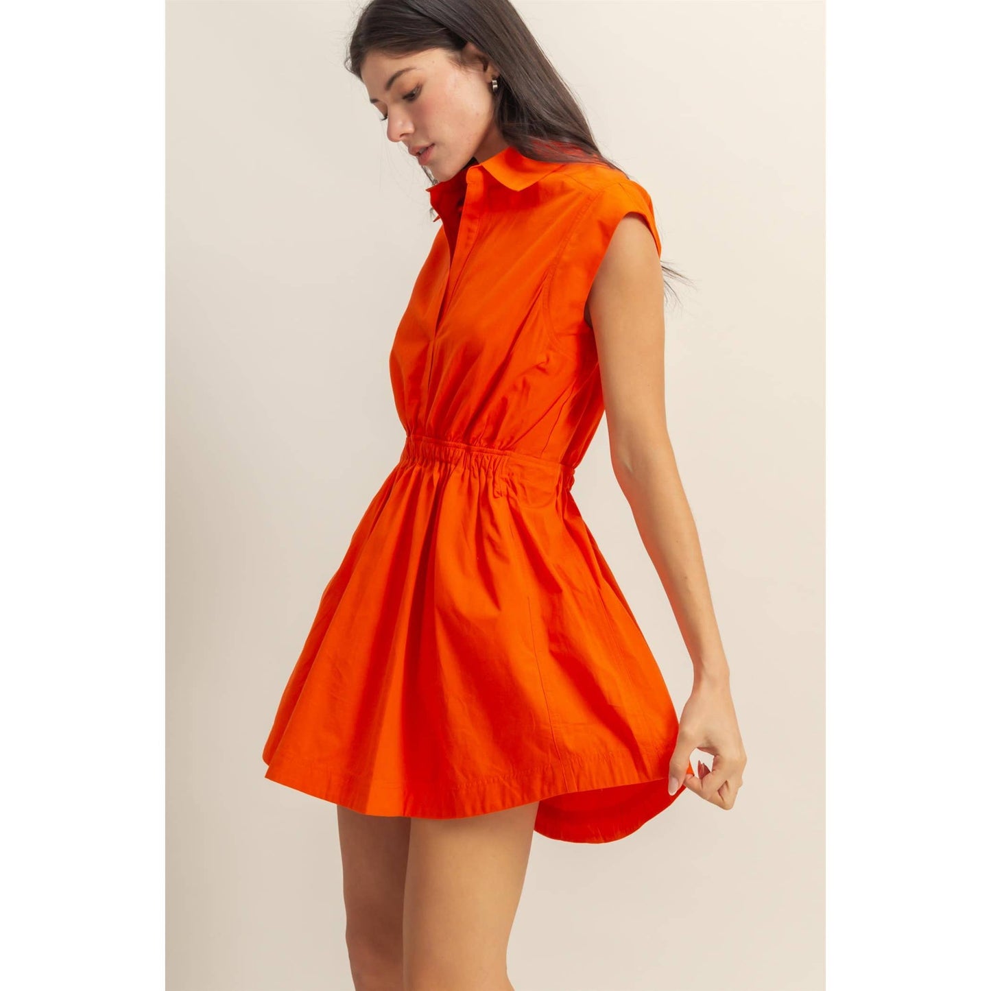 DZ25C151-Flirty Collared Mini Dress: TOMATO / S-M-L(2-2-2)