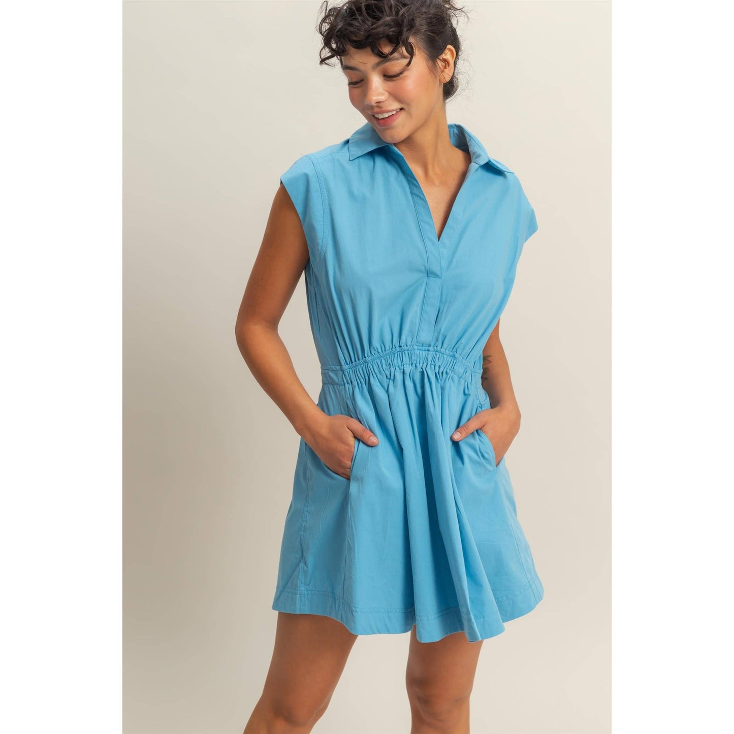 DZ25C151-Flirty Collared Mini Dress: TOMATO / S-M-L(2-2-2)
