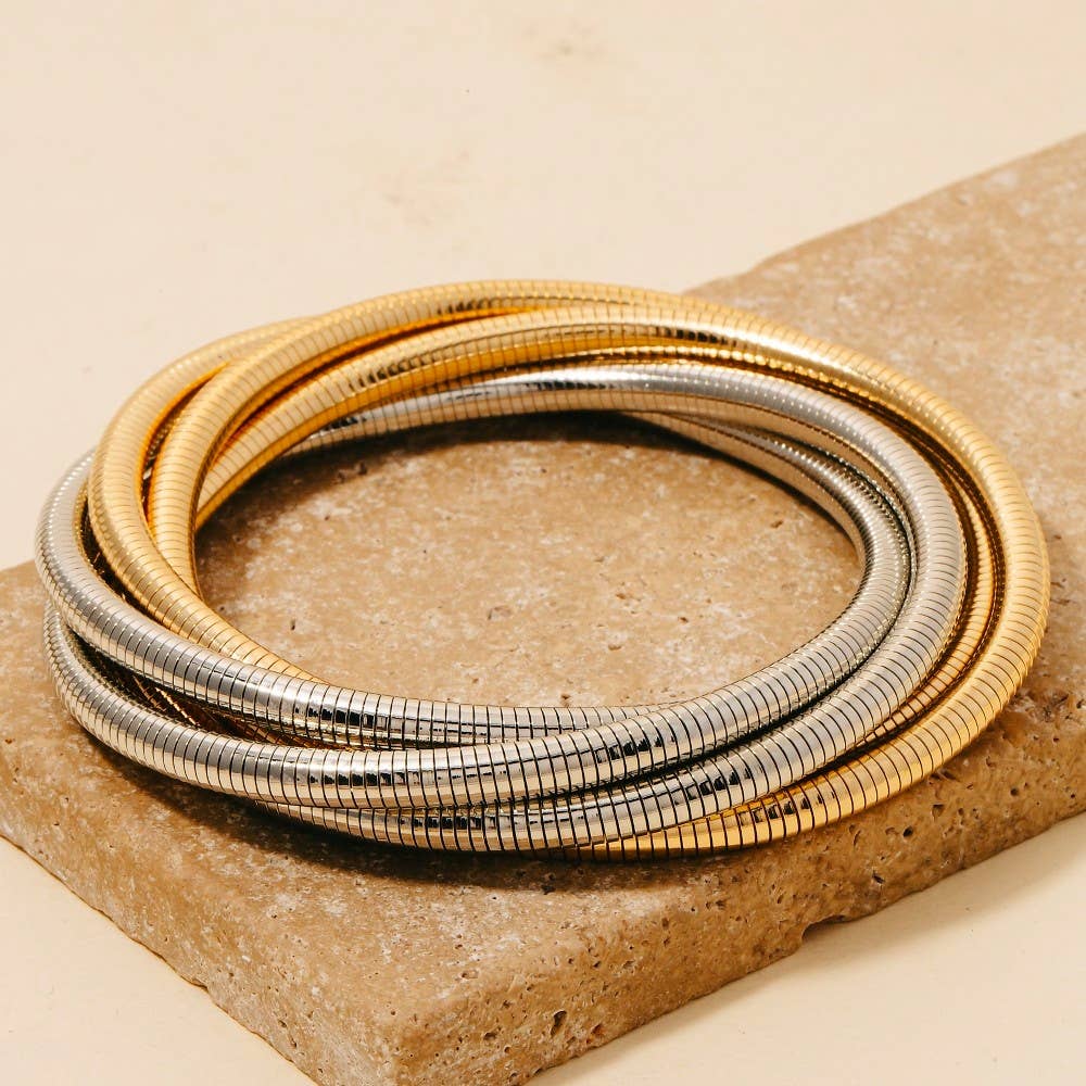 Knotted Elastic Metallic Coil Bracelet Set: G
