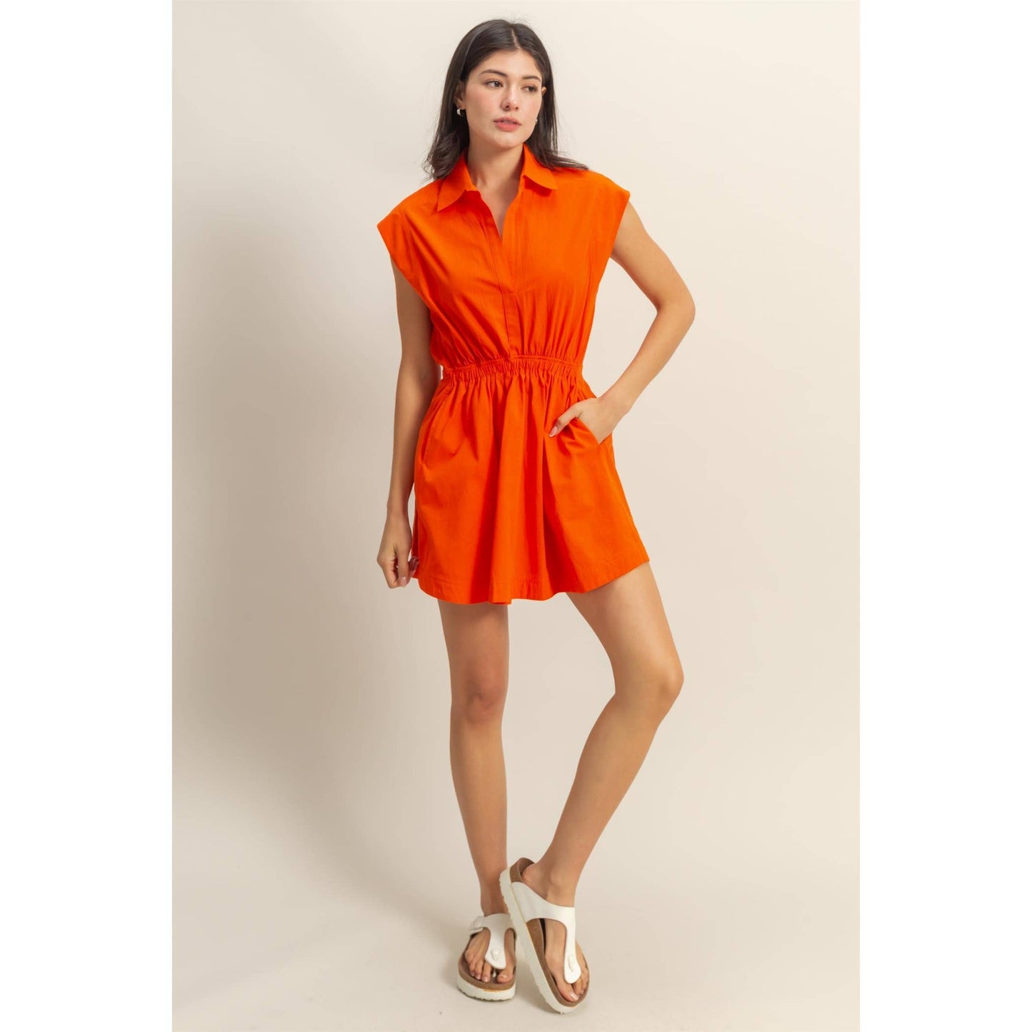 DZ25C151-Flirty Collared Mini Dress: TOMATO / S-M-L(2-2-2)
