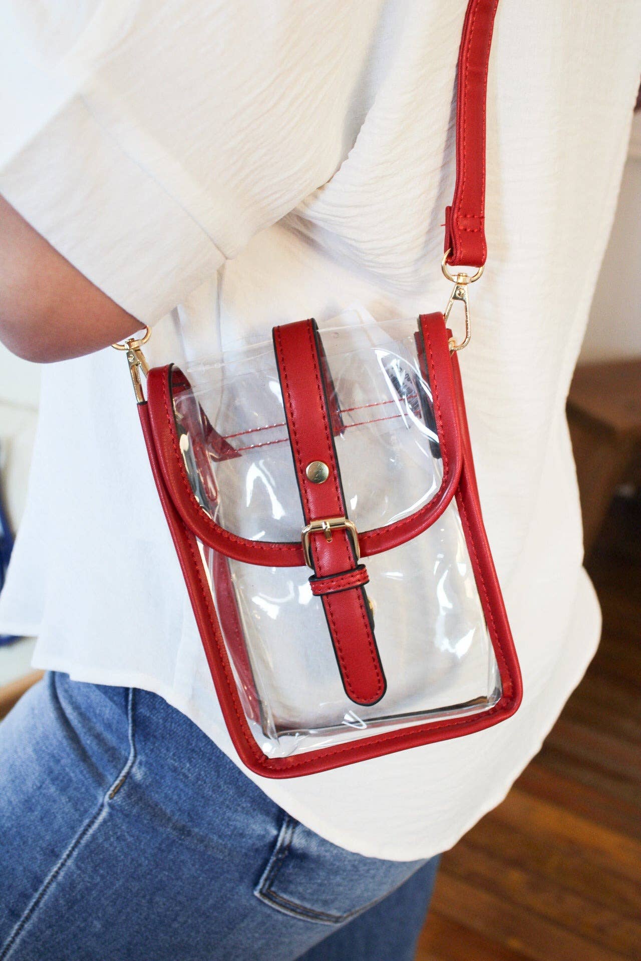 TG10608 Game Day Clear Buckle Strap Mini Crossbody Bag: White