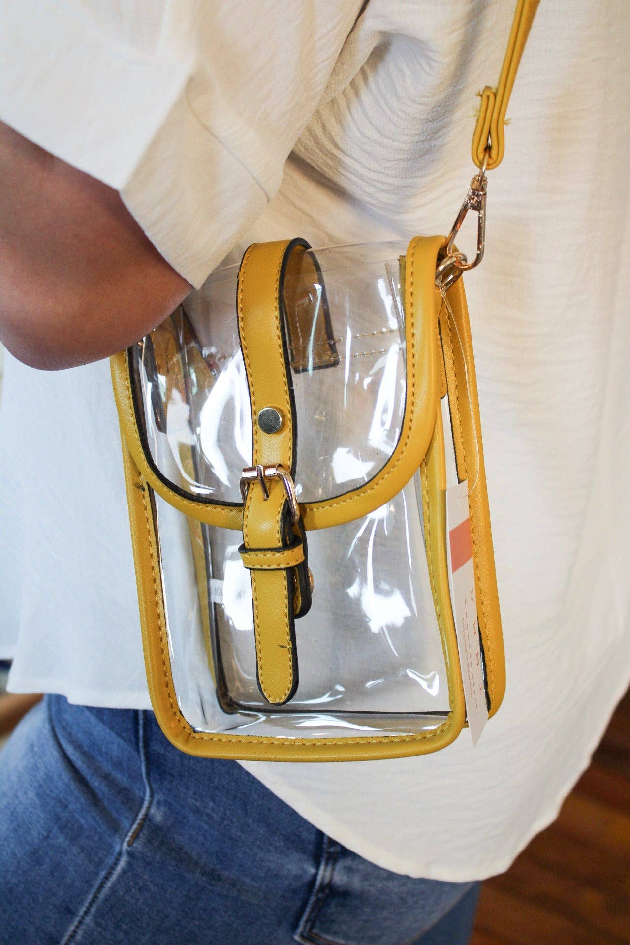 TG10608 Game Day Clear Buckle Strap Mini Crossbody Bag: White