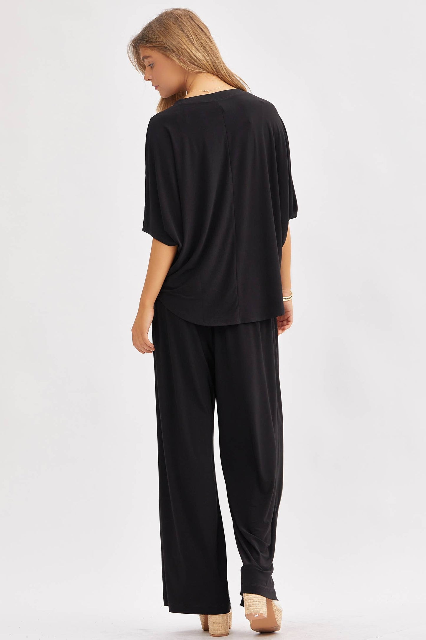 Flowy Top + Wide Leg Set TRVSET-COASTAL: Black / S