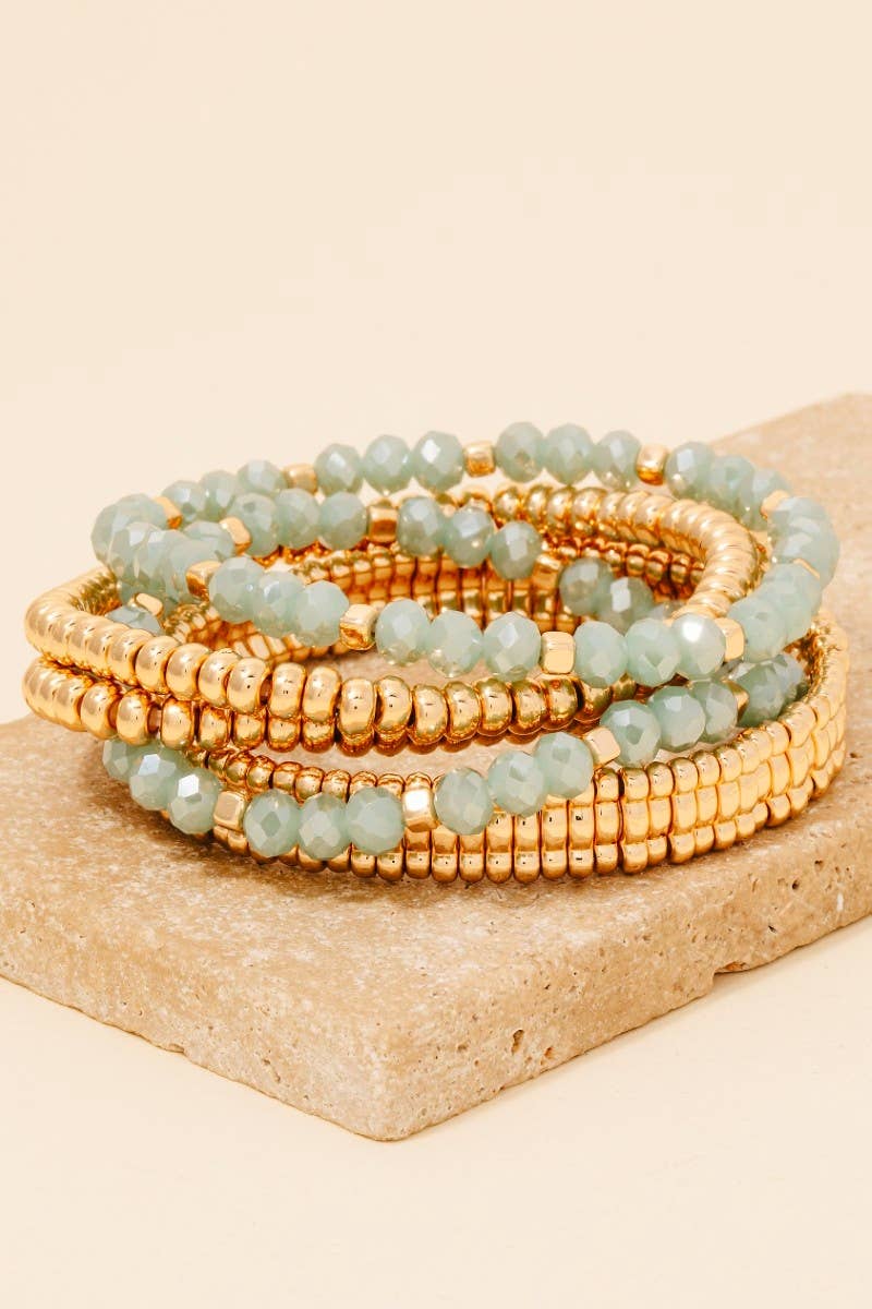 Metallic And Faceted Beaded Bracelet Set: LBRWGD