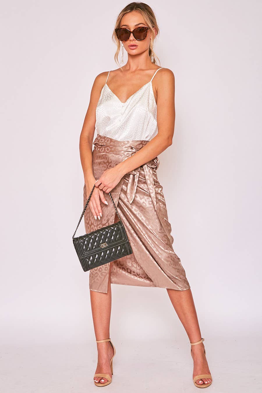Jacquard Leopard Print Wrap Midi Skirt VS30900A: Mocha / S