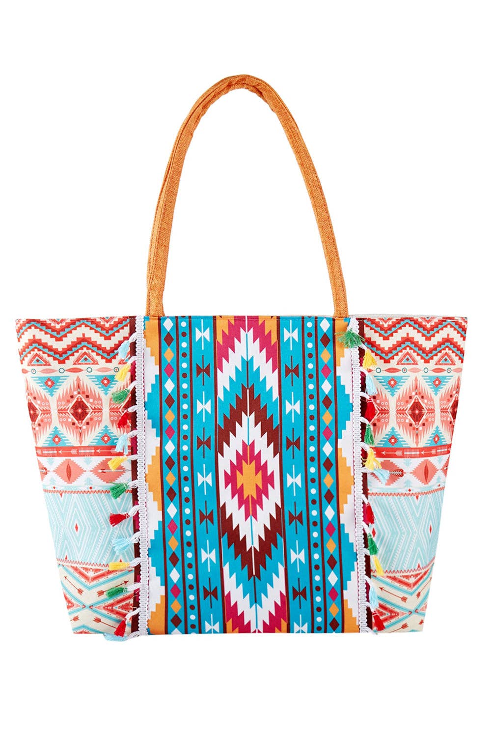 MB0302 Brianne Aztec Print Fringe Tote Bag