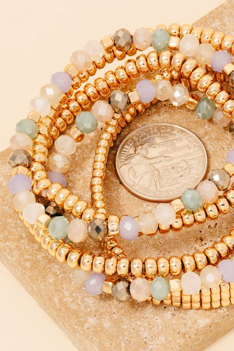 Metallic And Faceted Beaded Bracelet Set: LBRWGD