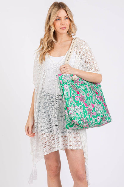 MB0311 Flower Print Rope Strap Tote Bag