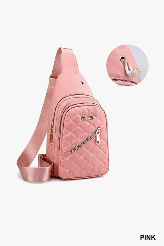 ",...SI-26305 Quilted Multi Pocket Crossbody Sling Bag: PINK-168194 / OS