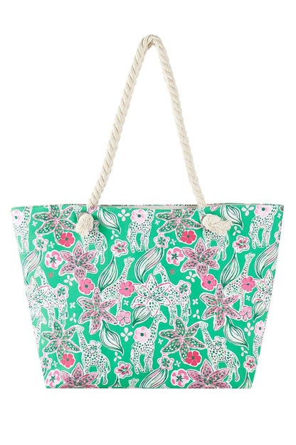 MB0311 Flower Print Rope Strap Tote Bag