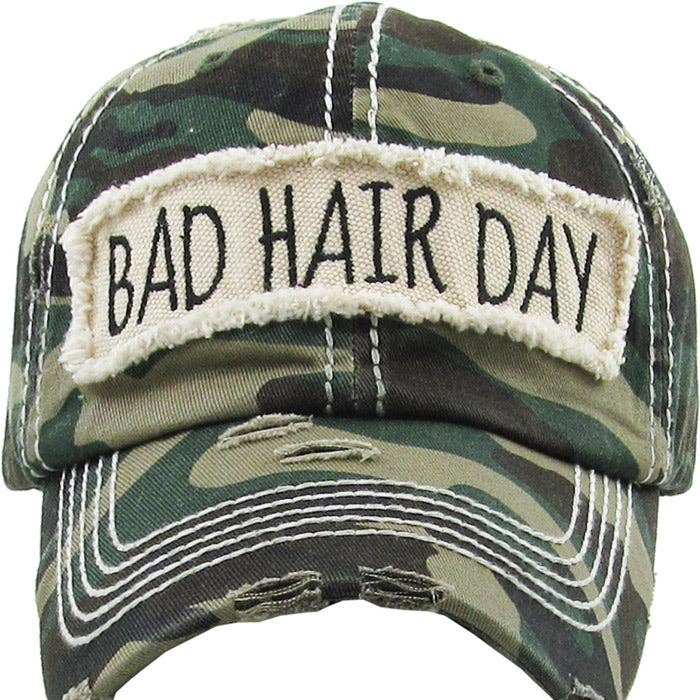 KBV1073 'BAD HAIR DAY' Distressed Cotton Cap: Hot Pink