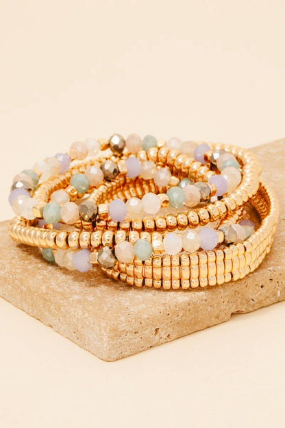 Metallic And Faceted Beaded Bracelet Set: LBRWGD