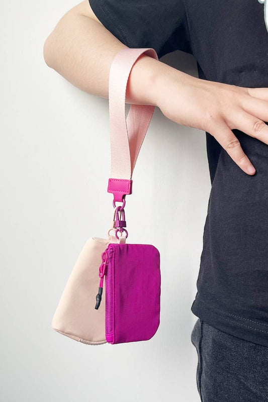 ,.._ SI-26443 Dual Pouch Wristlet Keychain Wallet: MAGENTA/PINK-169225 / OS