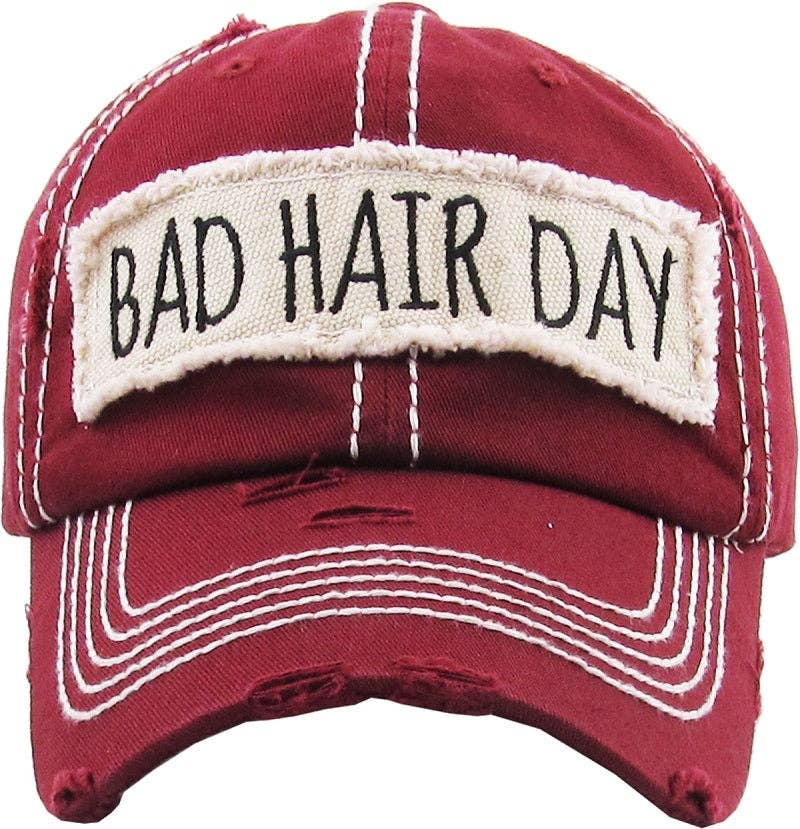KBV1073 'BAD HAIR DAY' Distressed Cotton Cap: Hot Pink