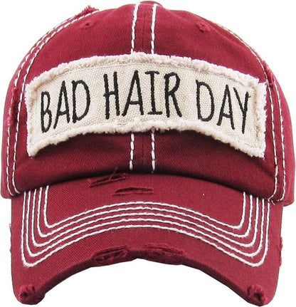 KBV1073 'BAD HAIR DAY' Distressed Cotton Cap: Hot Pink