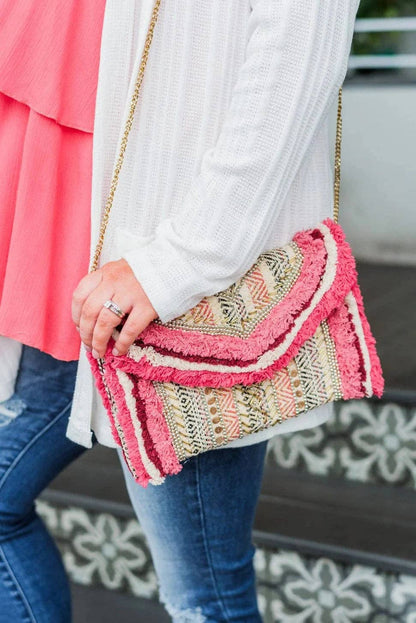 AIN15 Summer Sherbert Beaded Clutch With Chain Strap