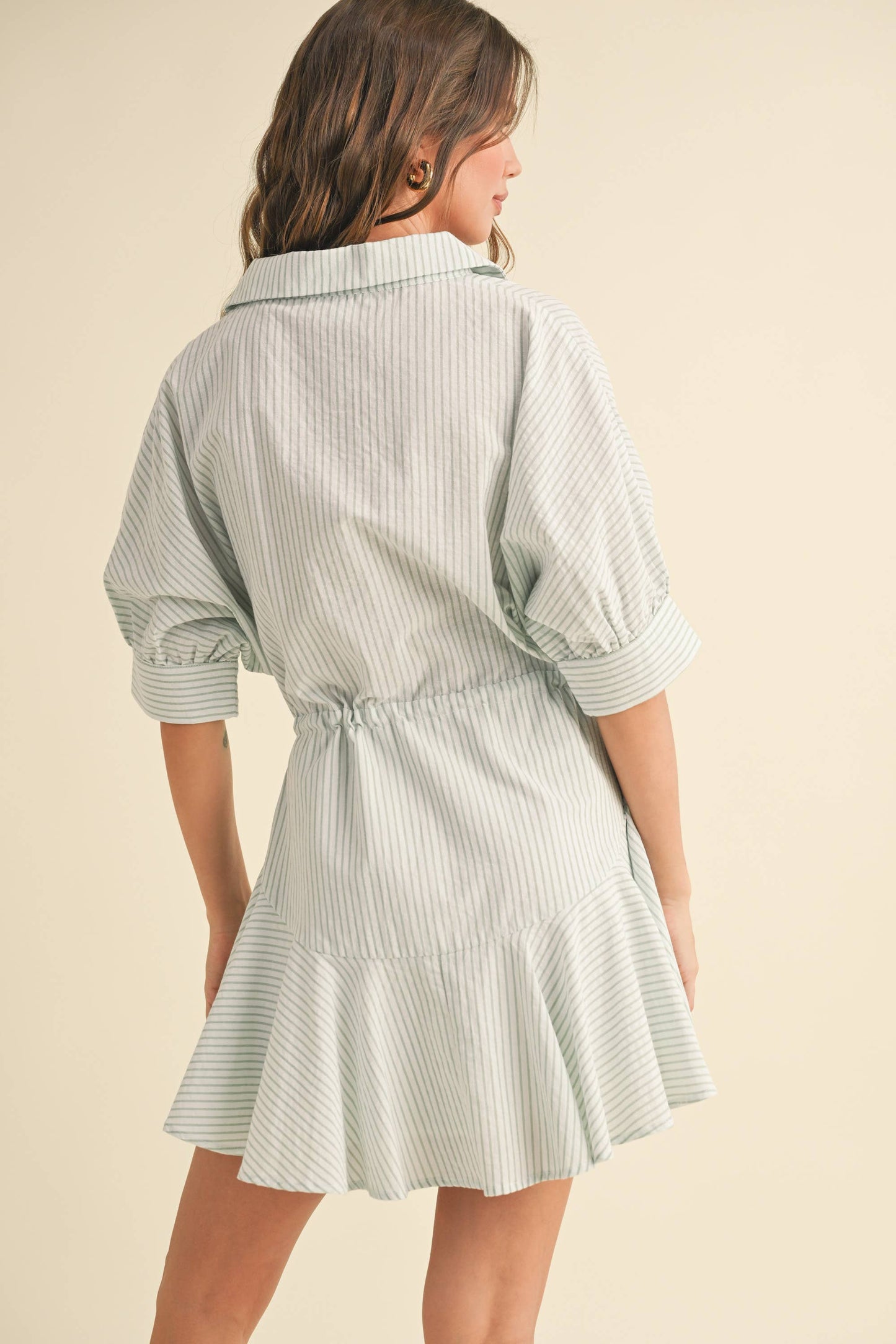 D2240   STRIPED PATTERN BUTTONDOWN SHIRT DRESS: SAGE STRIPE