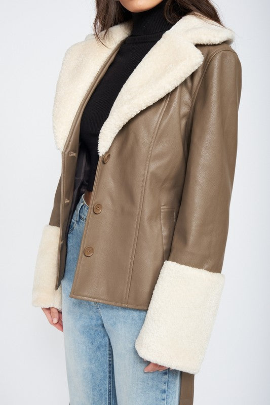 BELTED TRIMMED JACKET