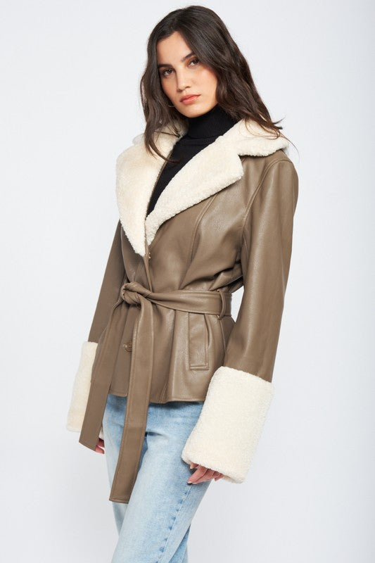 BELTED TRIMMED JACKET