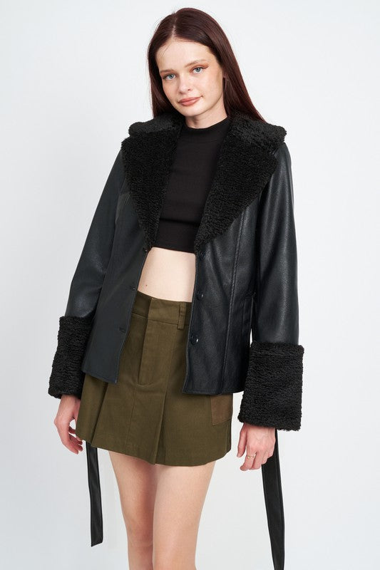BELTED TRIMMED JACKET