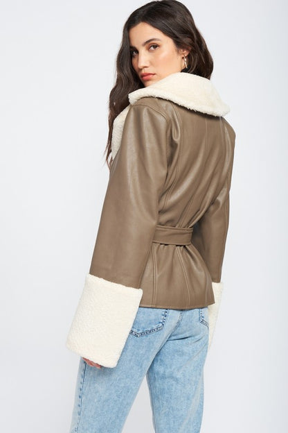 BELTED TRIMMED JACKET