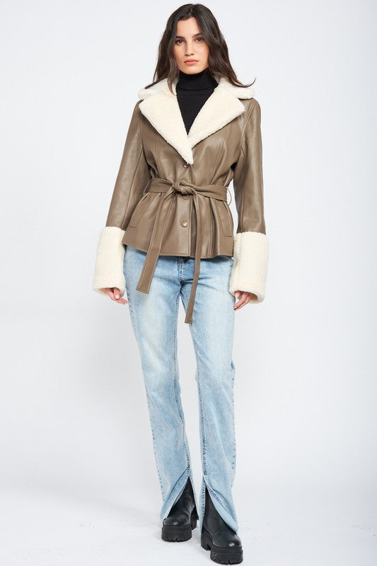 BELTED TRIMMED JACKET