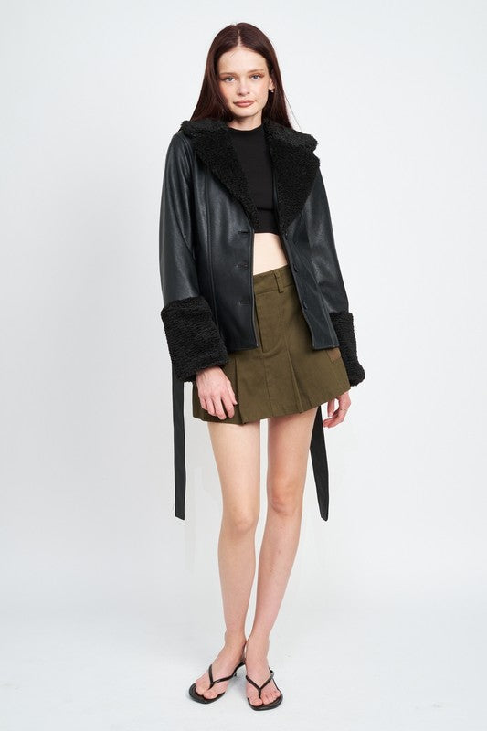BELTED TRIMMED JACKET