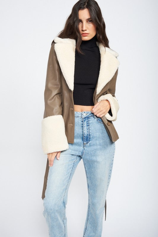 BELTED TRIMMED JACKET