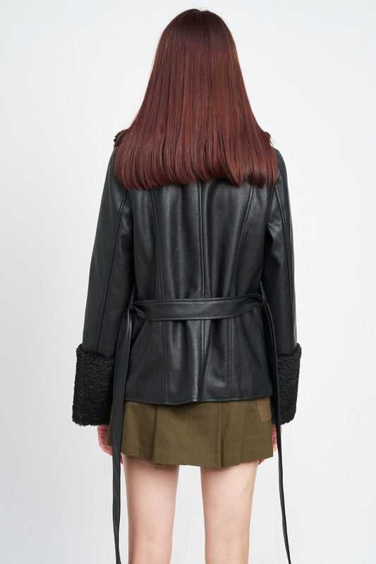 BELTED TRIMMED JACKET