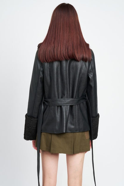 BELTED TRIMMED JACKET