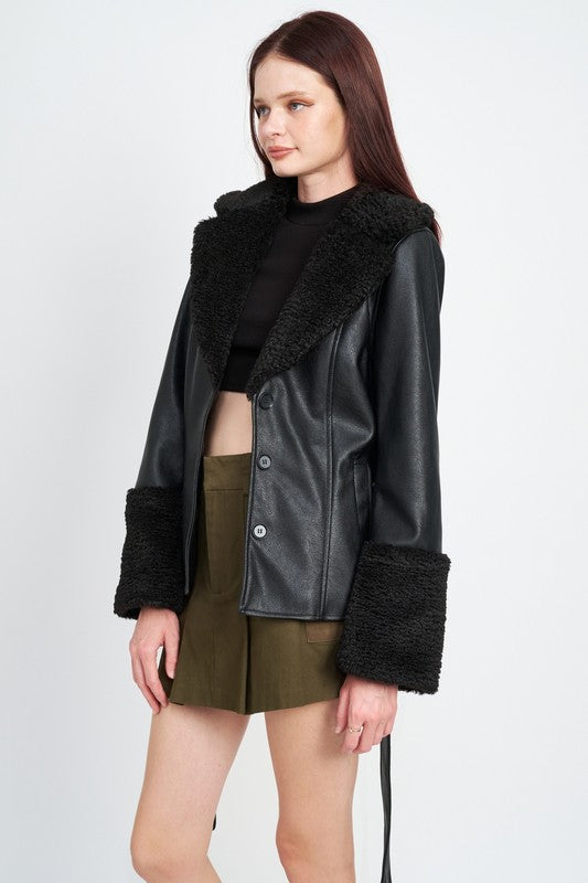 BELTED TRIMMED JACKET