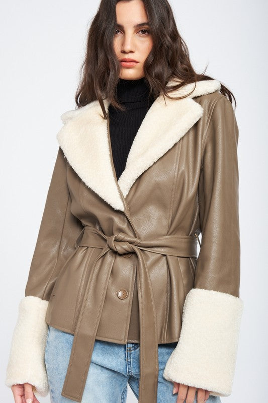 BELTED TRIMMED JACKET