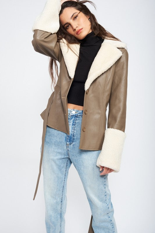 BELTED TRIMMED JACKET