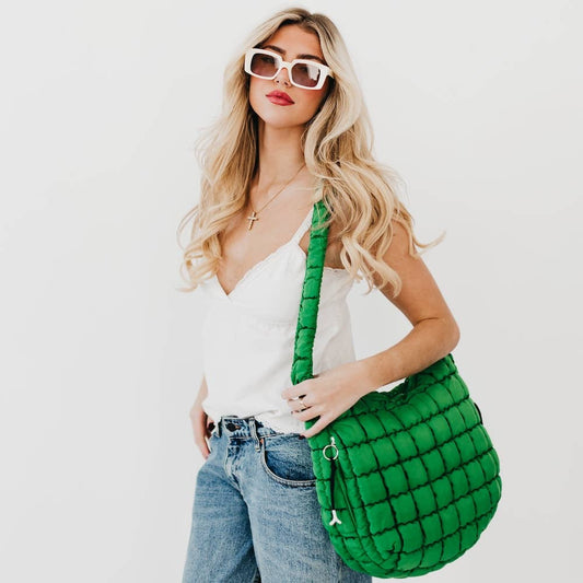 Carmen Quilted Hobo Tote Bag: Emerald