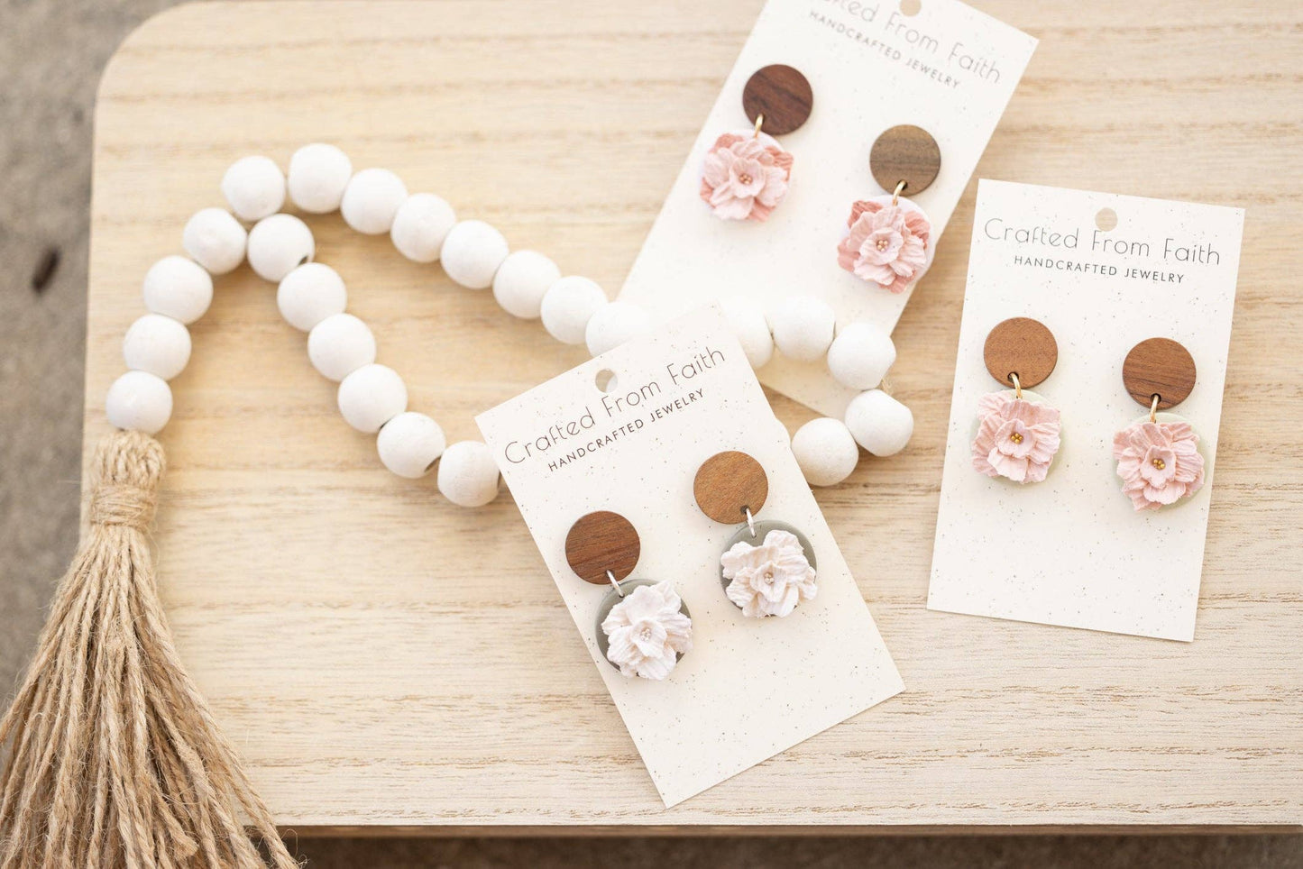 Carnation Dangles: Warm Ivory