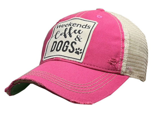 Weekends Coffee & Dogs Distressed Trucker Hat Baseball Cap