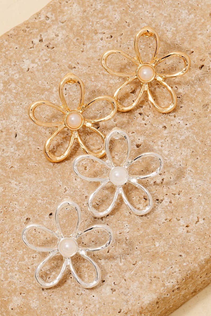 Pearl Studded Flower Stud Drop Earrings: CRMGD